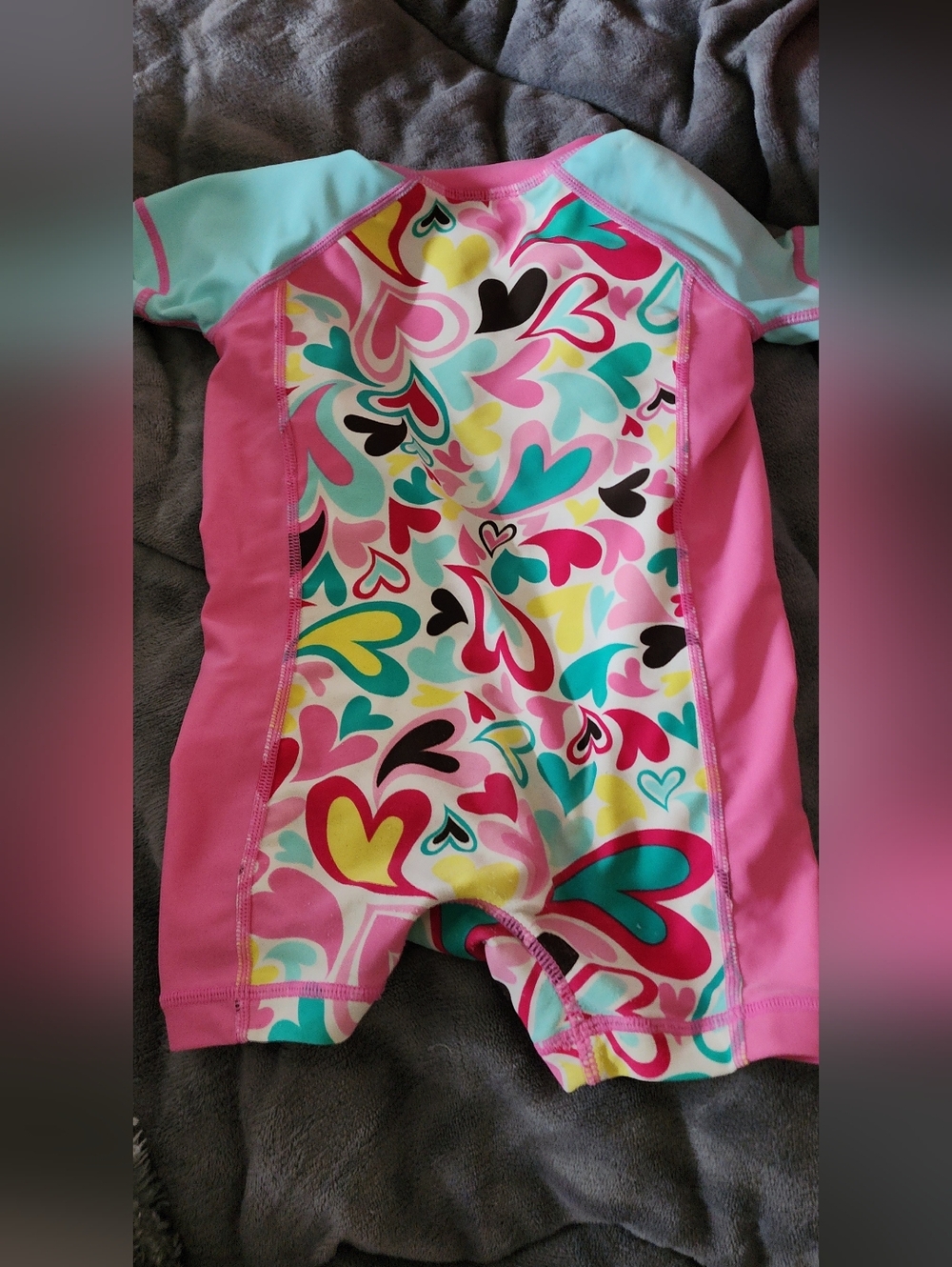 Girls Heart-Print Swim Suit - Pink, Teal, Yellow Hearts
